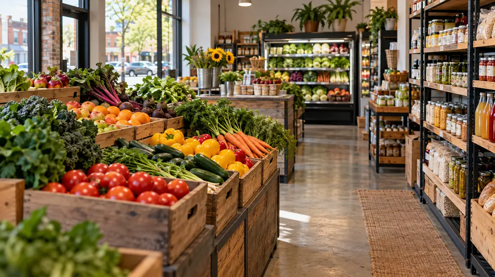 Fresh produce and groceries in a small market
